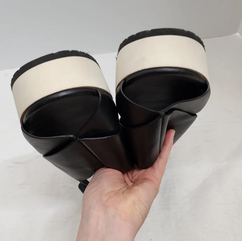 Vince Black Leather Jenaya Platform Slingback Sandals